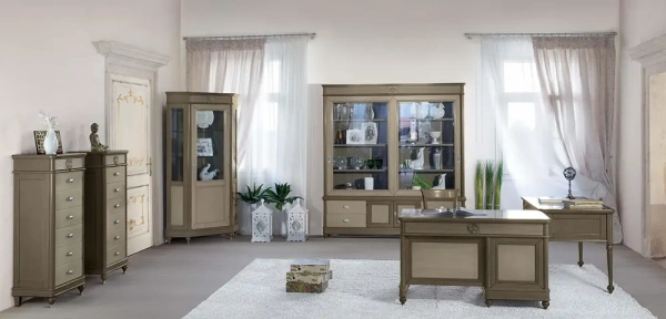 Библиотека с дверцами "Бурбон" Оливковый BJ922  купить в интернет магазине Мебель из массива. Звоните +7 495 961-63-63 Книжные шкафы из массива дерева