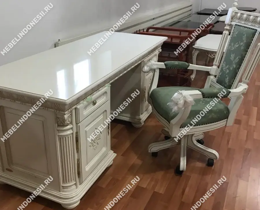 Стол письменный "Венеция Люкс" Слоновая кость 351  купить в интернет магазине Мебель из массива. Звоните +7 495 961-63-63 Письменные столы из массива дерева