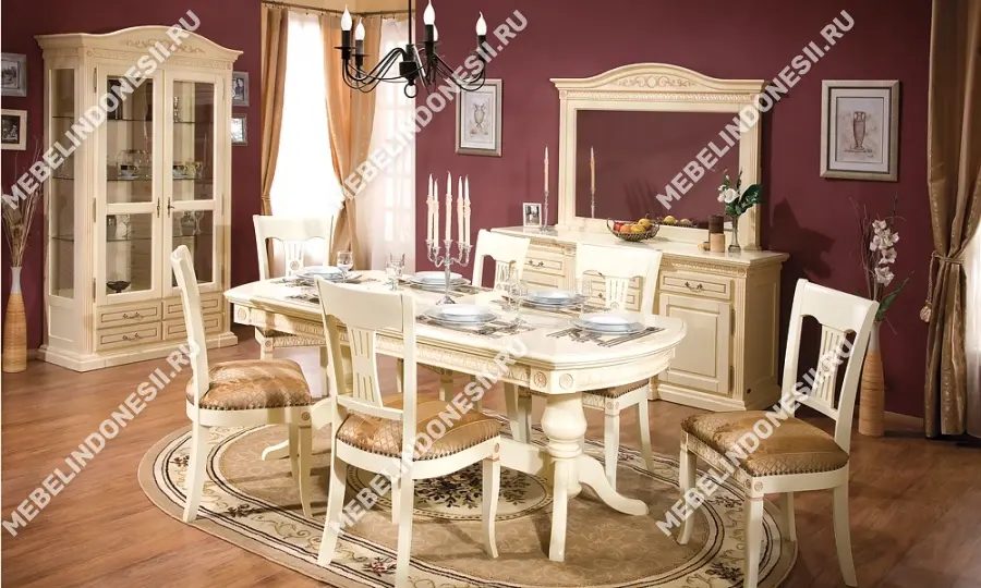 Буфет с зеркалом "Венеция" Слоновая кость 702-703  купить в интернет магазине Мебель из массива. Звоните +7 495 961-63-63 Буфеты из массива дерева